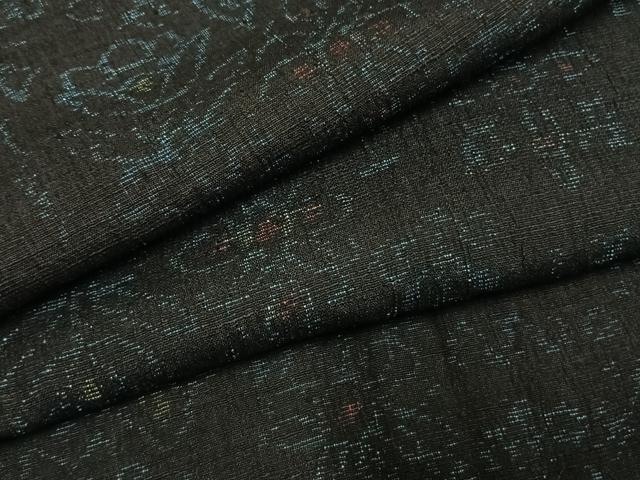 平和屋着物●結城ちぢみ　草花文　正絹　逸品　AABI1222fy