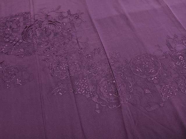 平和屋着物●中国三大刺繍　汕頭刺繍　スワトウ刺繍　総刺繍　振袖　花鳥文　葡萄色　正絹　逸品　AABI1259fy_3
