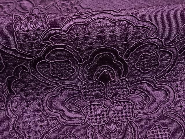 平和屋着物●中国三大刺繍　汕頭刺繍　スワトウ刺繍　総刺繍　振袖　花鳥文　葡萄色　正絹　逸品　AABI1259fy_5