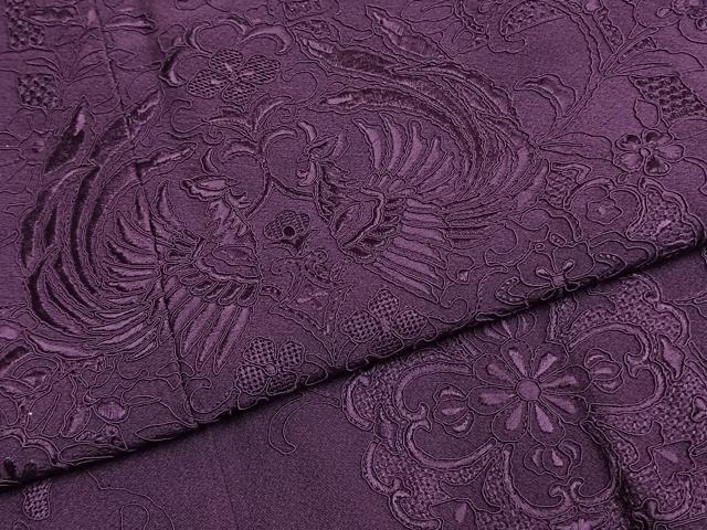 平和屋着物●中国三大刺繍　汕頭刺繍　スワトウ刺繍　総刺繍　振袖　花鳥文　葡萄色　正絹　逸品　AABI1259fy_4