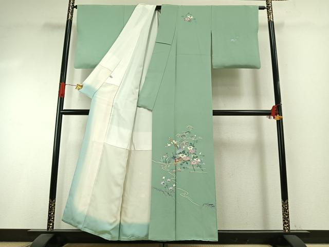 平和屋着物●本加賀友禅作家 岡本幸治　訪問着　枝花文　正絹　逸品　AABI1279fy_1