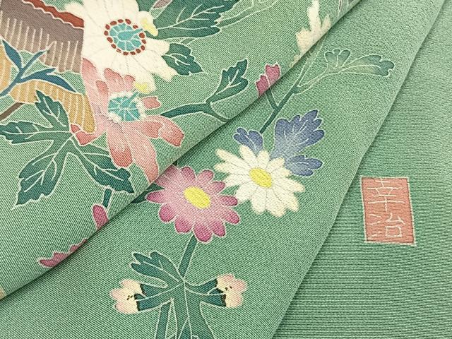 平和屋着物●本加賀友禅作家 岡本幸治　訪問着　枝花文　正絹　逸品　AABI1279fy_8