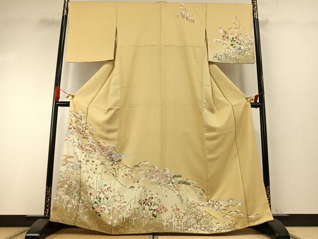 平和屋着物●訪問着　枝花文　暈し染め　金銀彩　正絹　逸品　AABI1281fy