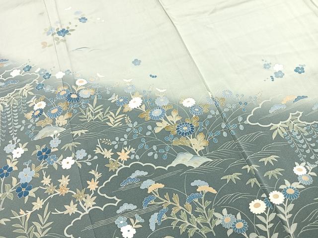 平和屋着物●訪問着　友禅　作家物　草花文　暈し染め　ロング丈　正絹　逸品　AABI1290fy_3