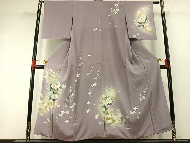 平和屋着物●友禅作家　岡部修治　訪問着　草花文　暈し染め　正絹　逸品　AABI1320fy