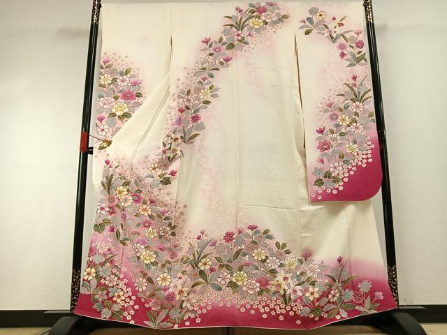 平和屋着物○豪華振袖 駒刺繍 草花文 暈し染め 金彩 京都きもの