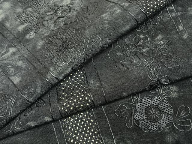 平和屋着物●上質な小紋　中国三大刺繍　スワトウ刺繍　汕頭刺繍　草花文　正絹　逸品　AABI1334fy