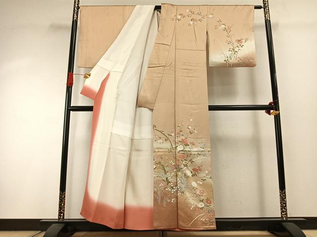 平和屋着物●訪問着　枝花文　暈し染め　金彩　正絹　逸品　AABI1394fy_1