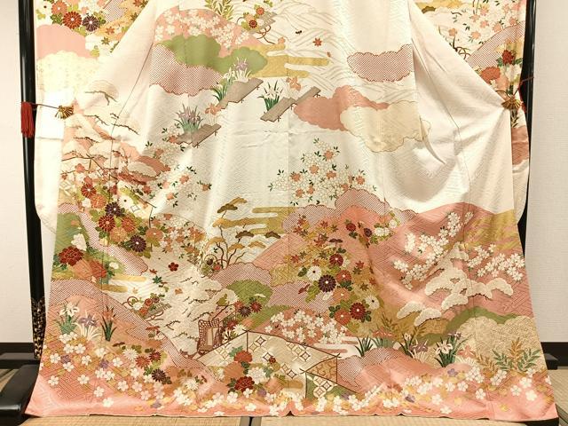 平和屋着物●豪華振袖　駒刺繍　御所車花文　金彩　正絹　逸品　AABI1416fy_2