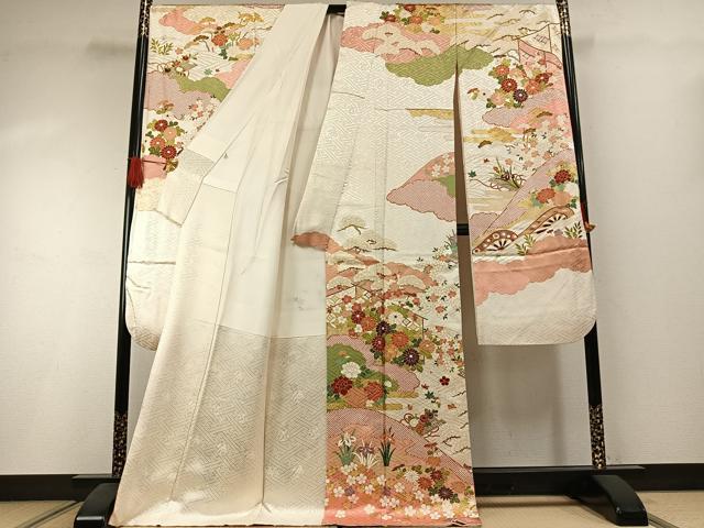 平和屋着物●豪華振袖　駒刺繍　御所車花文　金彩　正絹　逸品　AABI1416fy_1