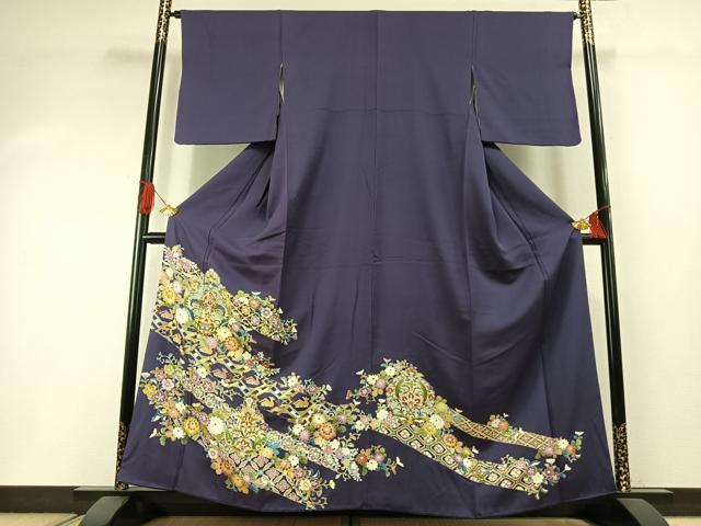 平和屋着物●色留訪問着　友禅　駒刺繍　吉祥花文　金彩　正絹　逸品　AABI1427fy