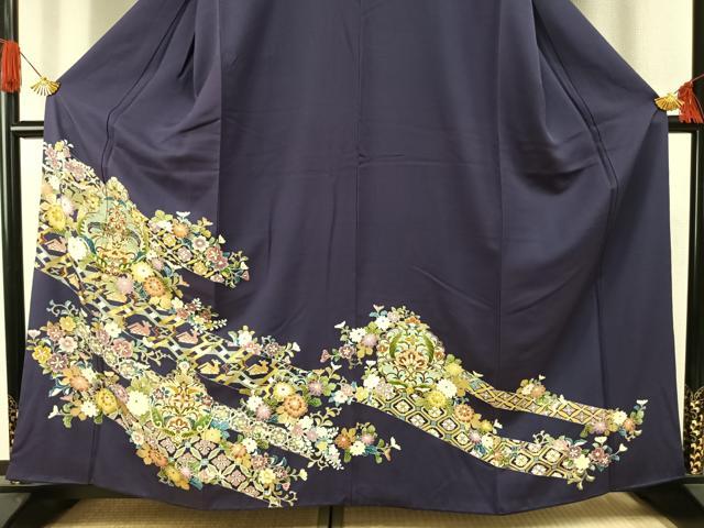 平和屋着物●色留訪問着　友禅　駒刺繍　吉祥花文　金彩　正絹　逸品　AABI1427fy_2