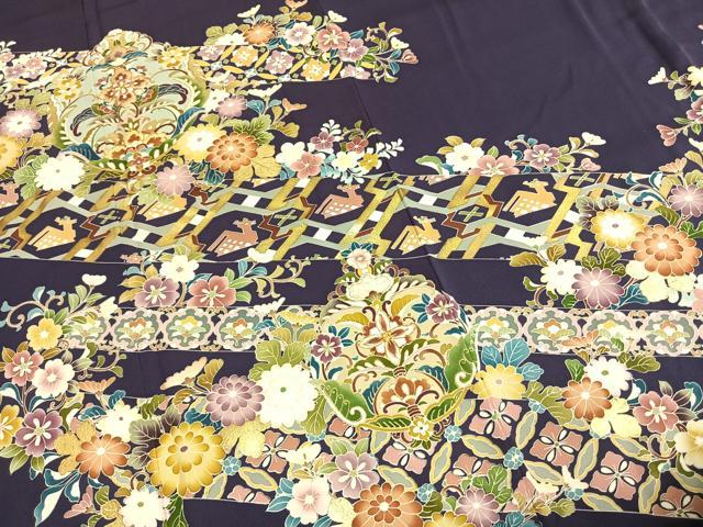 平和屋着物●色留訪問着　友禅　駒刺繍　吉祥花文　金彩　正絹　逸品　AABI1427fy_3
