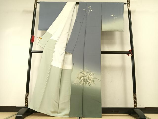平和屋着物●十日町　加賀草木友禅の第一人者　田村哲彦　訪問着　草花文　暈し染め　正絹　逸品　未使用　AABI1473fy_1