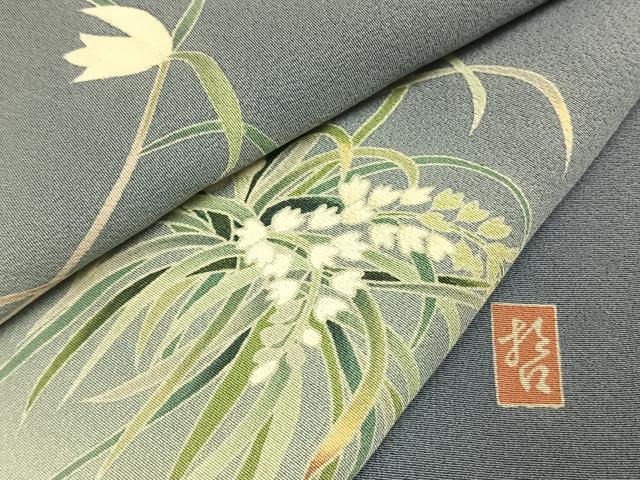 平和屋着物●十日町　加賀草木友禅の第一人者　田村哲彦　訪問着　草花文　暈し染め　正絹　逸品　未使用　AABI1473fy_8