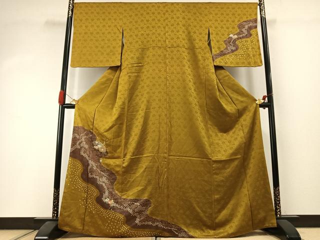平和屋着物●訪問着　絞り　刺繍　地紙花文　金糸　金彩　正絹　逸品　AABI1596fy
