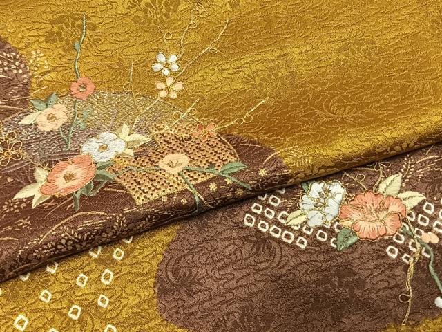 平和屋着物●訪問着　絞り　刺繍　地紙花文　金糸　金彩　正絹　逸品　AABI1596fy_4