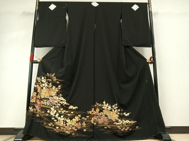 平和屋着物●金彩友禅　卓越技能者・名工・和田光正　黒留袖　松竹梅　風景花文　金銀彩　仮絵羽　正絹　逸品　未使用　AABI1711fy