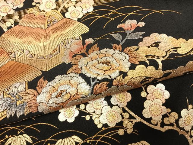 平和屋着物●金彩友禅　卓越技能者・名工・和田光正　黒留袖　松竹梅　風景花文　金銀彩　仮絵羽　正絹　逸品　未使用　AABI1711fy_4