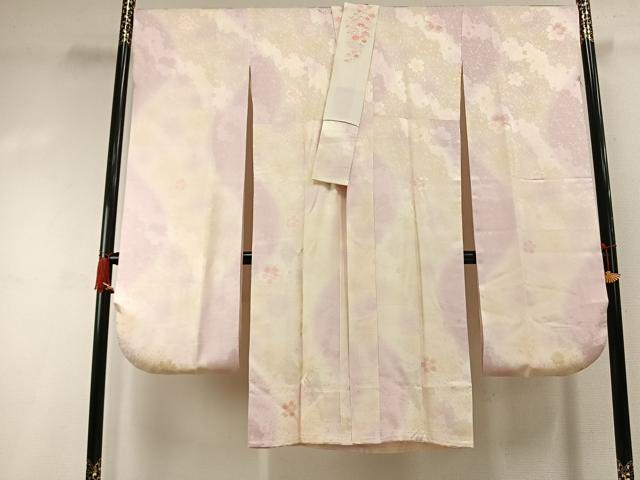 平和屋着物●振袖用長襦袢　袷　作家物　舞桜文　暈し染め　金糸　京都きもの友禅扱い　半衿刺繍　正絹　逸品　AABI1714fy