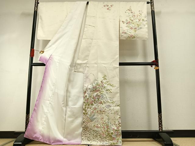 平和屋着物●訪問着　草花文　金彩　洗える着物　未使用　AABI1715fy_1