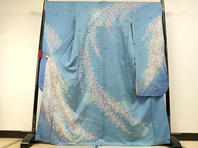 平和屋着物●豪華振袖　中国三大刺繍　相良刺繍　舞桜文　暈し染め　金彩　銀通し地　京都きもの友禅扱い　正絹　逸品　AABI1720fy