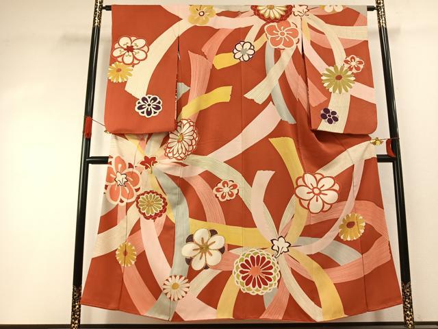 平和屋着物●アンティーク　大正ロマン　訪問着　駒刺繍　舞花文　金彩　正絹　逸品　AABI1960fy