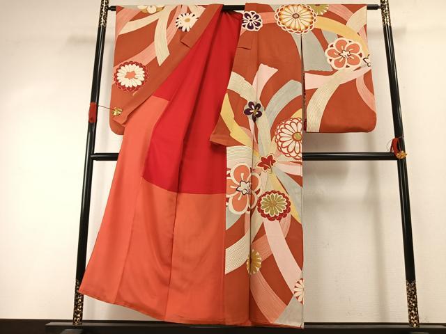 平和屋着物●アンティーク　大正ロマン　訪問着　駒刺繍　舞花文　金彩　正絹　逸品　AABI1960fy_1