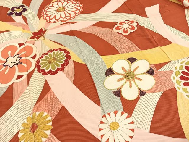 平和屋着物●アンティーク　大正ロマン　訪問着　駒刺繍　舞花文　金彩　正絹　逸品　AABI1960fy_3