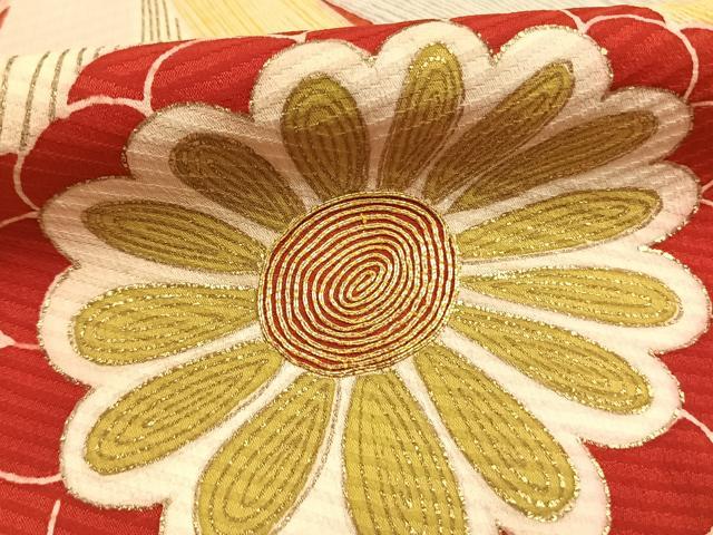 平和屋着物●アンティーク　大正ロマン　訪問着　駒刺繍　舞花文　金彩　正絹　逸品　AABI1960fy_5