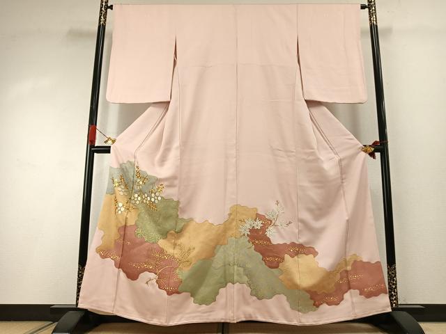 平和屋着物●豪華色留袖　駒刺繍　枝花文　金彩　正絹　逸品　AABI2003fy 24,674円