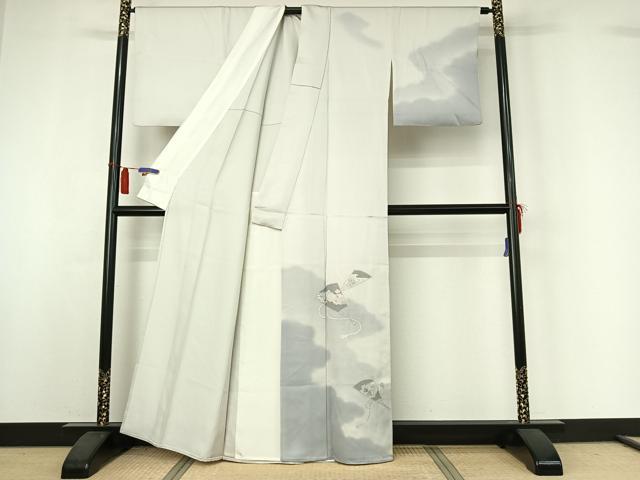 平和屋着物▽訪問着　単衣　中国三大刺繍　汕頭刺繍　スワトウ刺繍　総刺繍　扇面花文　暈し染め　銀糸　正絹　逸品　AABI2151jh_1