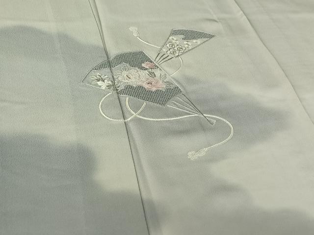 平和屋着物▽訪問着　単衣　中国三大刺繍　汕頭刺繍　スワトウ刺繍　総刺繍　扇面花文　暈し染め　銀糸　正絹　逸品　AABI2151jh_3