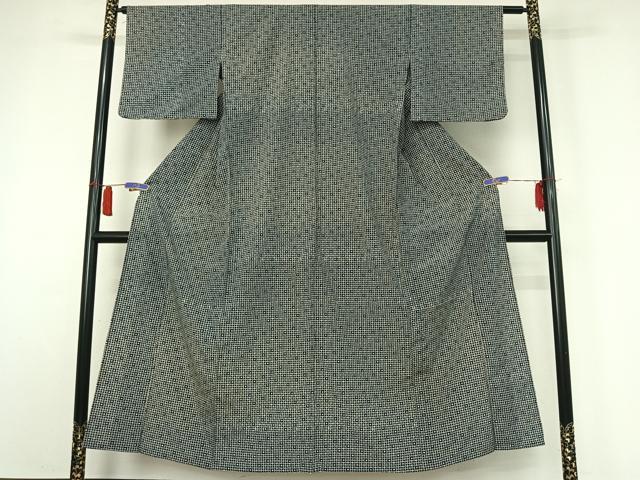 平和屋着物▽上質な小紋　単衣　格子花文　正絹　逸品　AABI2153jh_1