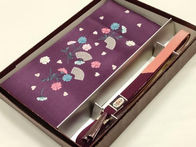 平和屋着物●和装小物　帯締め・帯揚げセット　高麗組　暈し　刺繍　舞花文　地紙　正絹　逸品　未使用　AABI2381ay