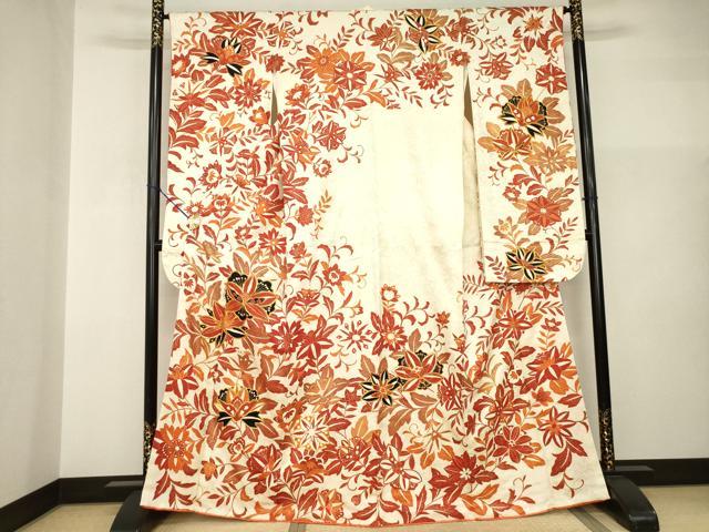 平和屋着物●豪華振袖　駒刺繍　花唐草文　金彩　正絹　逸品　AABI2432ck