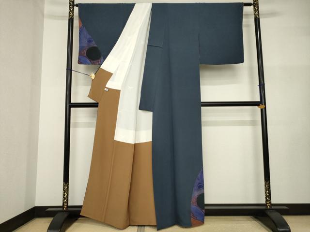 平和屋着物●世界的人形師　辻村寿三郎　ジュサブロー　訪問着　幾何学文　金彩　正絹　逸品　AABI2459ck_1