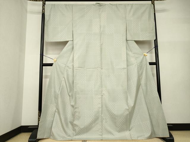 平和屋着物●本場大島紬　カタス7マルキ　市松文　秋名バラ柄　ロング丈　正絹　逸品　AABI2460ck_1