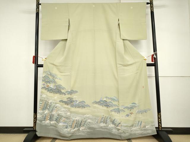 平和屋着物●東京友禅　熊崎和人　色留袖　立波松文　暈し染め　金彩　大丸扱い　正絹　逸品　AABI2485cs