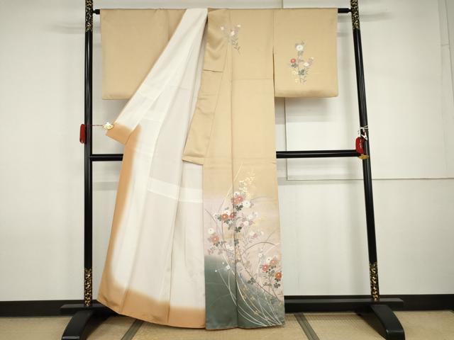 平和屋着物●訪問着　枝花文　暈し染め　金彩　正絹　逸品　AABI2547cs_1