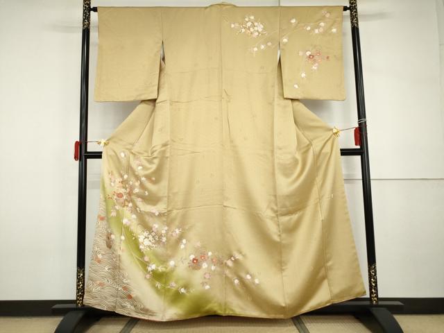平和屋着物●十日町老舗ブランド　吉澤友禅　吾妻徳穂　訪問着　刺繍　花籠文　暈し染め　金彩　鈴乃屋扱い　正絹　逸品　AABI2565cs