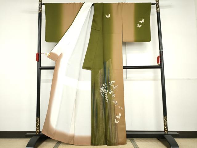 平和屋着物●訪問着　花蝶文　暈し染め　金彩　正絹　逸品　AABI2566cs_1