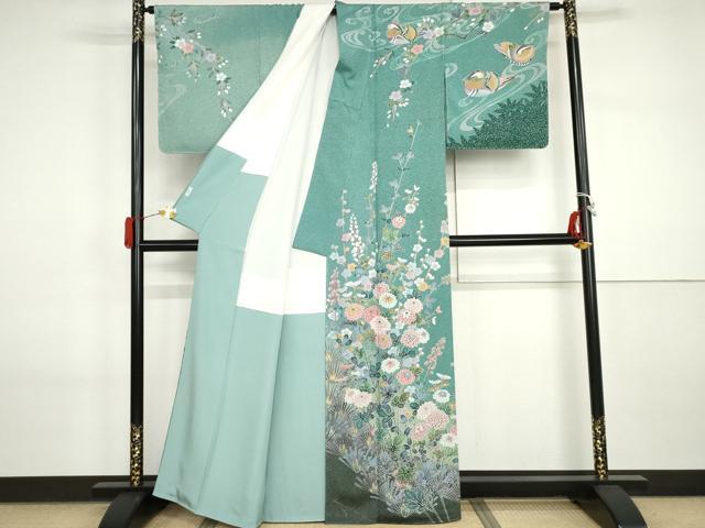 平和屋着物●訪問着　鴛鴦枝花文　暈し染め　金彩　正絹　逸品　未使用　AABI2575cs_1