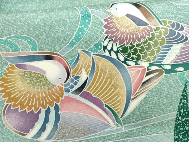 平和屋着物●訪問着　鴛鴦枝花文　暈し染め　金彩　正絹　逸品　未使用　AABI2575cs_6