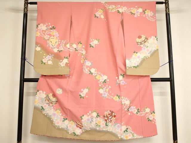 平和屋着物[]七五三　女の子　７歳　祝着　四つ身　花手毬文　暈し染め　金彩　AABI2642ja