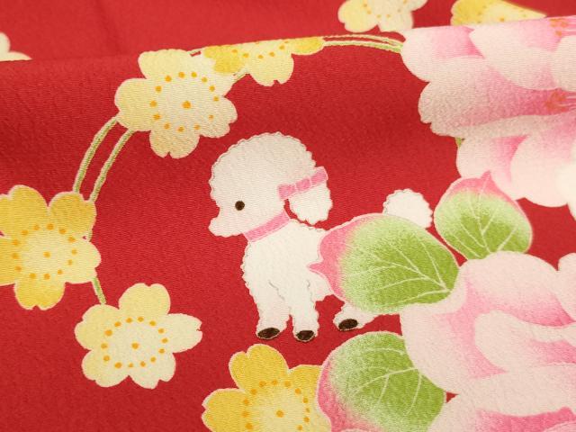 平和屋着物[]七五三　女の子　７歳　祝着　四つ身　pom ponette　舞花文　犬　洗える着物　未使用　AABI2645ja_5