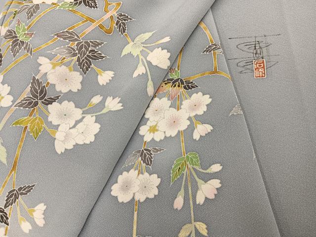 平和屋着物●京加賀友禅　百貫石峰 　訪問着　友禅　作家物　枝垂れ桜　正絹　逸品　AABI2964ph_8