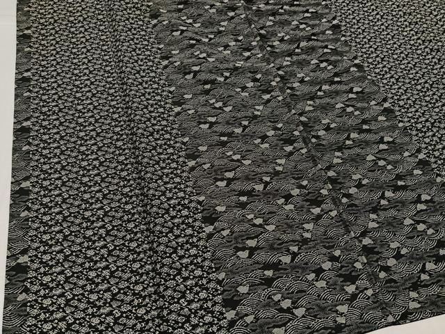 平和屋着物●お召　立波間道　千鳥　黒地　正絹　逸品　AABI2981ph_3