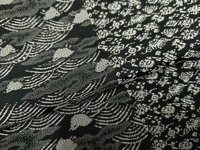 平和屋着物●お召　立波間道　千鳥　黒地　正絹　逸品　AABI2981ph_4