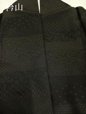 平和屋着物●お召　横段花文　黒地　さが美扱い　正絹　逸品　AABI2994ph_7